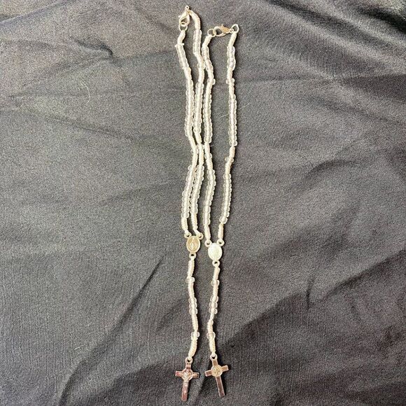 White Rosary Necklace Mini Rosary - Picture 5 of 6
